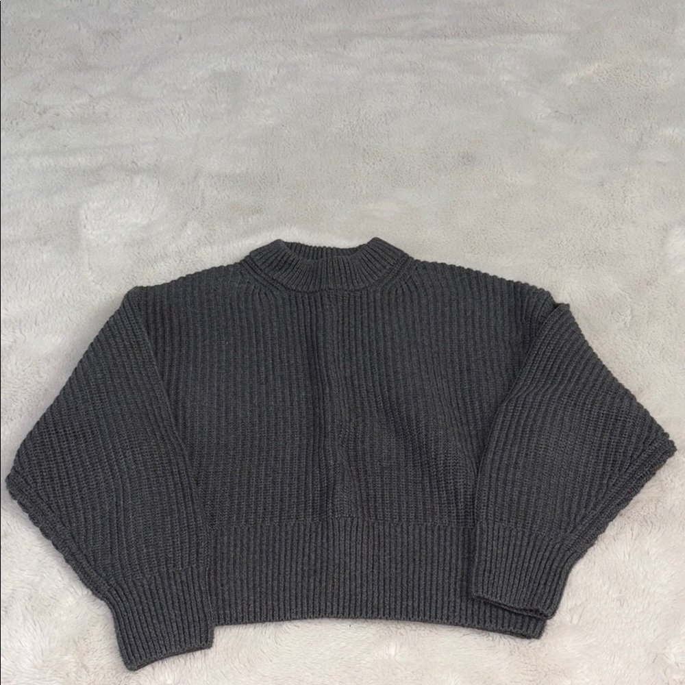 Everlane Gray Cowl Neck Sweater with Ribbed Knit Size Small